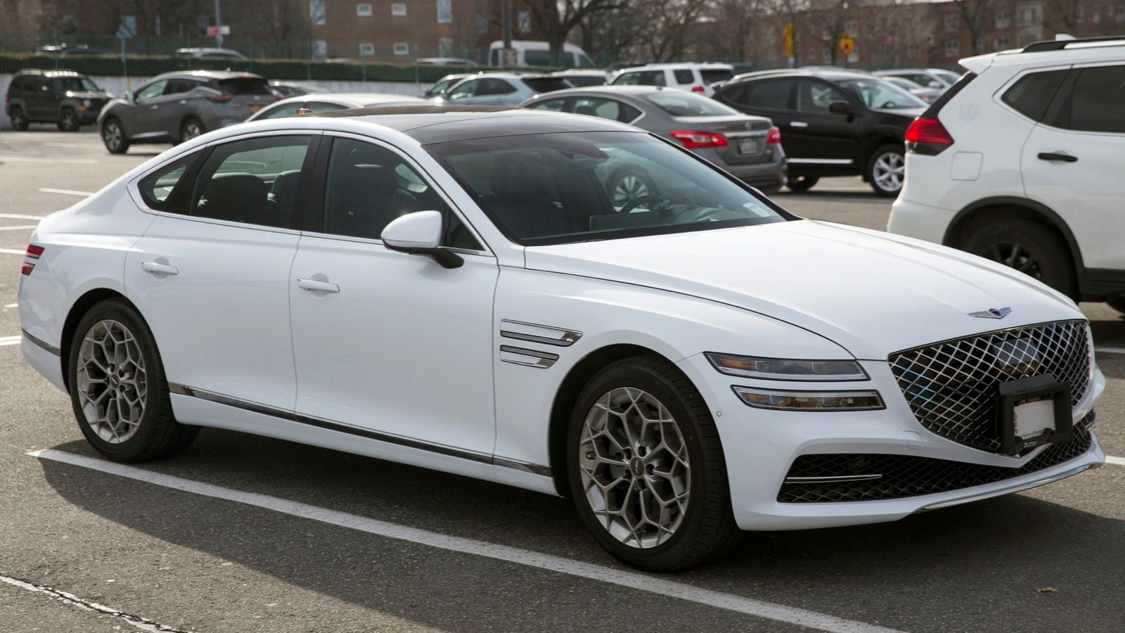 White 2021 Genesis G80 2.5T AWD, front right three-quarter view