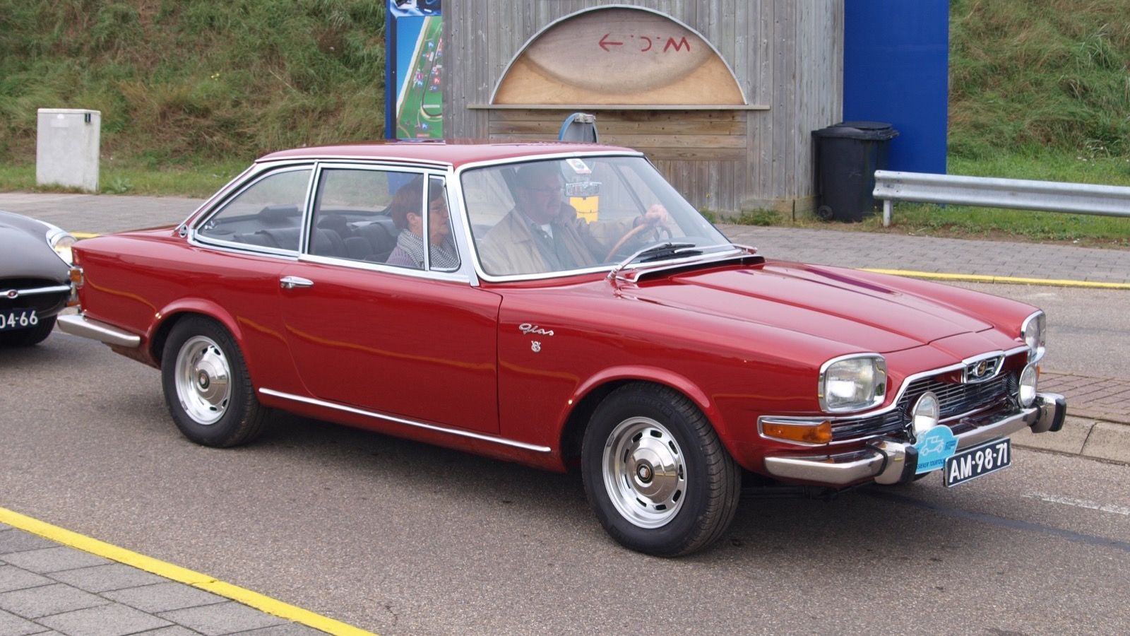 Red 1967 Glas 2600 V8 coupé at a Dutch classic car meet, front three-quarter view