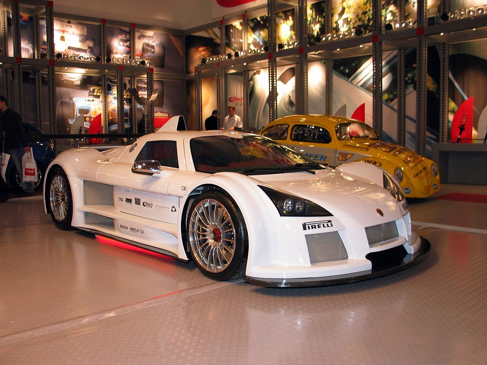 White Gumpert Apollo supercar on display, front three-quarter view