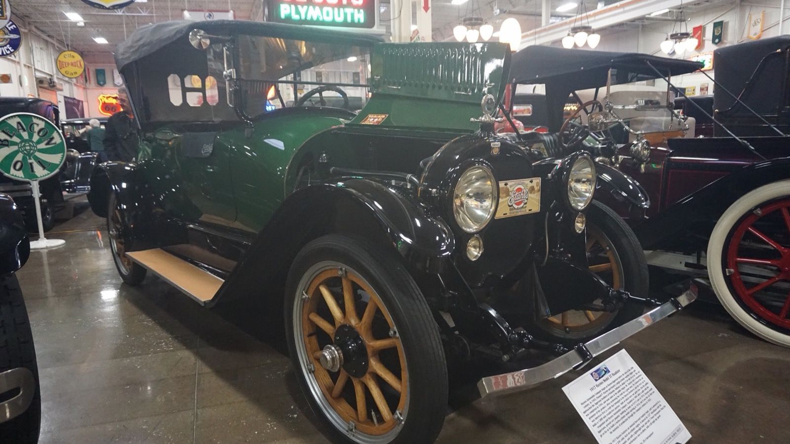 Green 1917 Haynes Model 37 roadster displayed front three-quarter at the Stahls Automotive Collection.