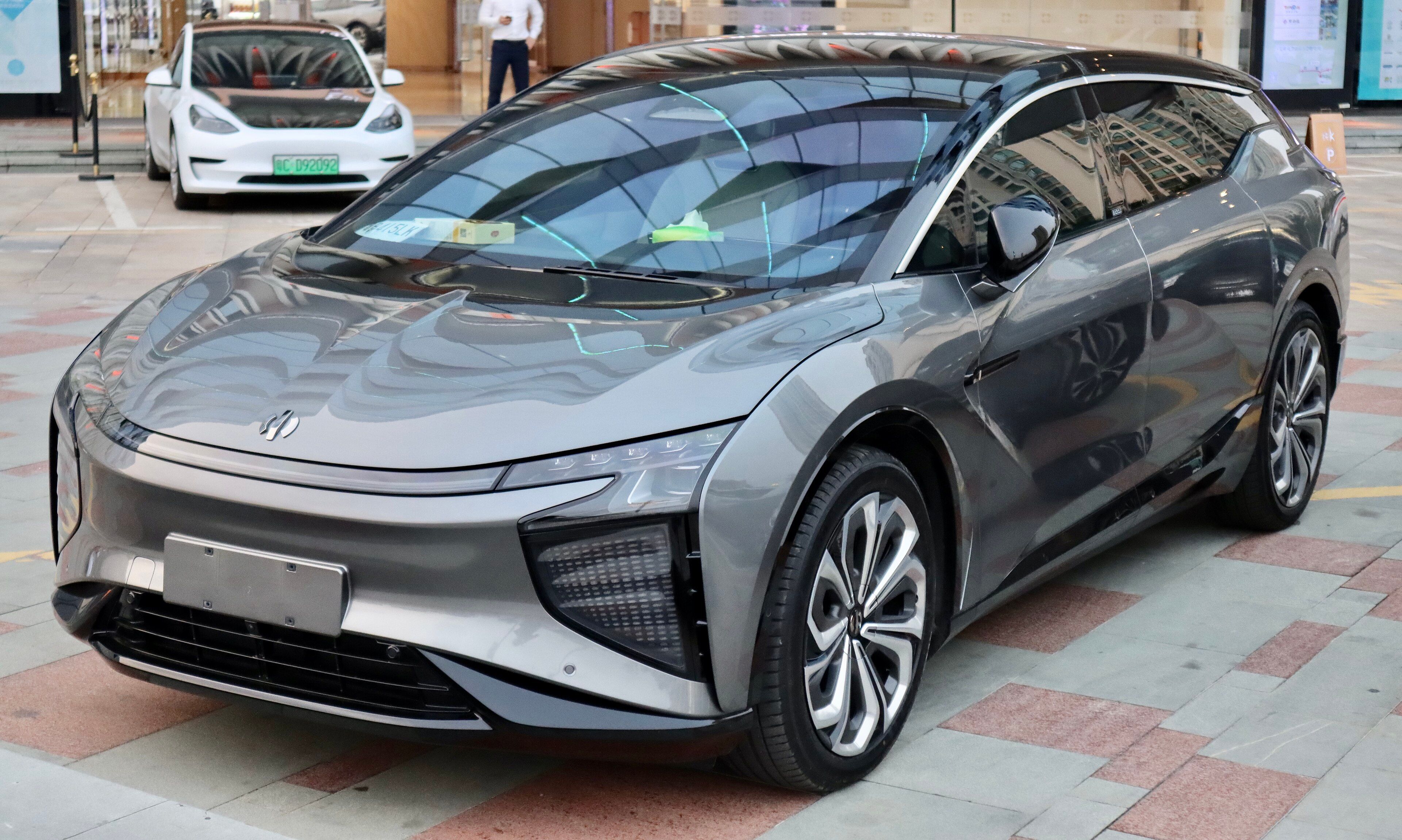 Grey 2021 HiPhi X electric SUV, front three-quarter view