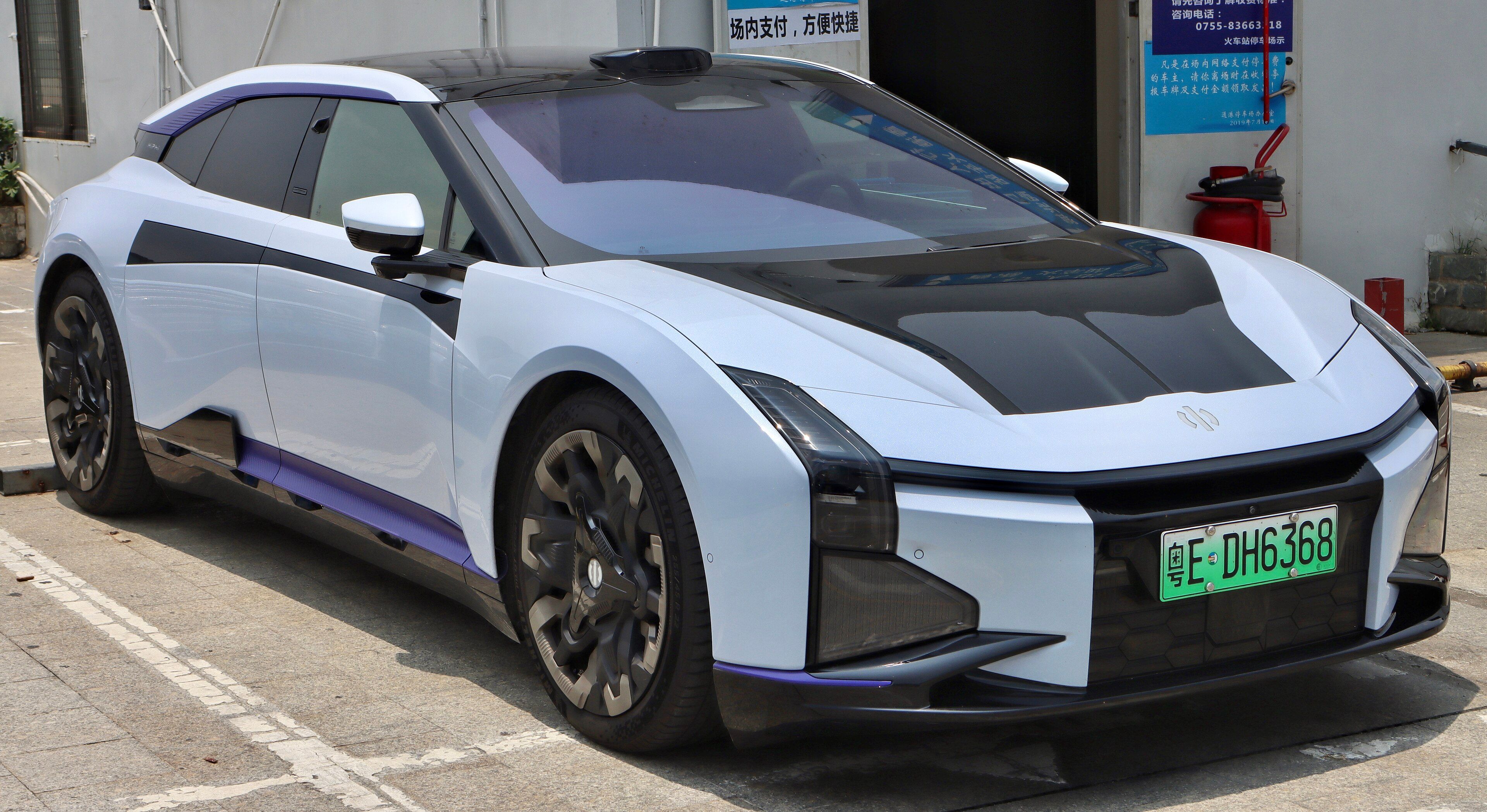 White 2023 HiPhi Z electric shooting brake, front three-quarter view