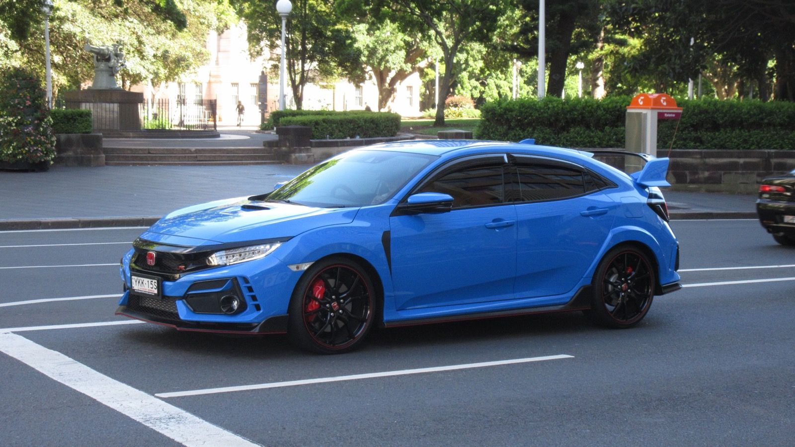 2020 Honda Civic — blue Type R, front three-quarter view