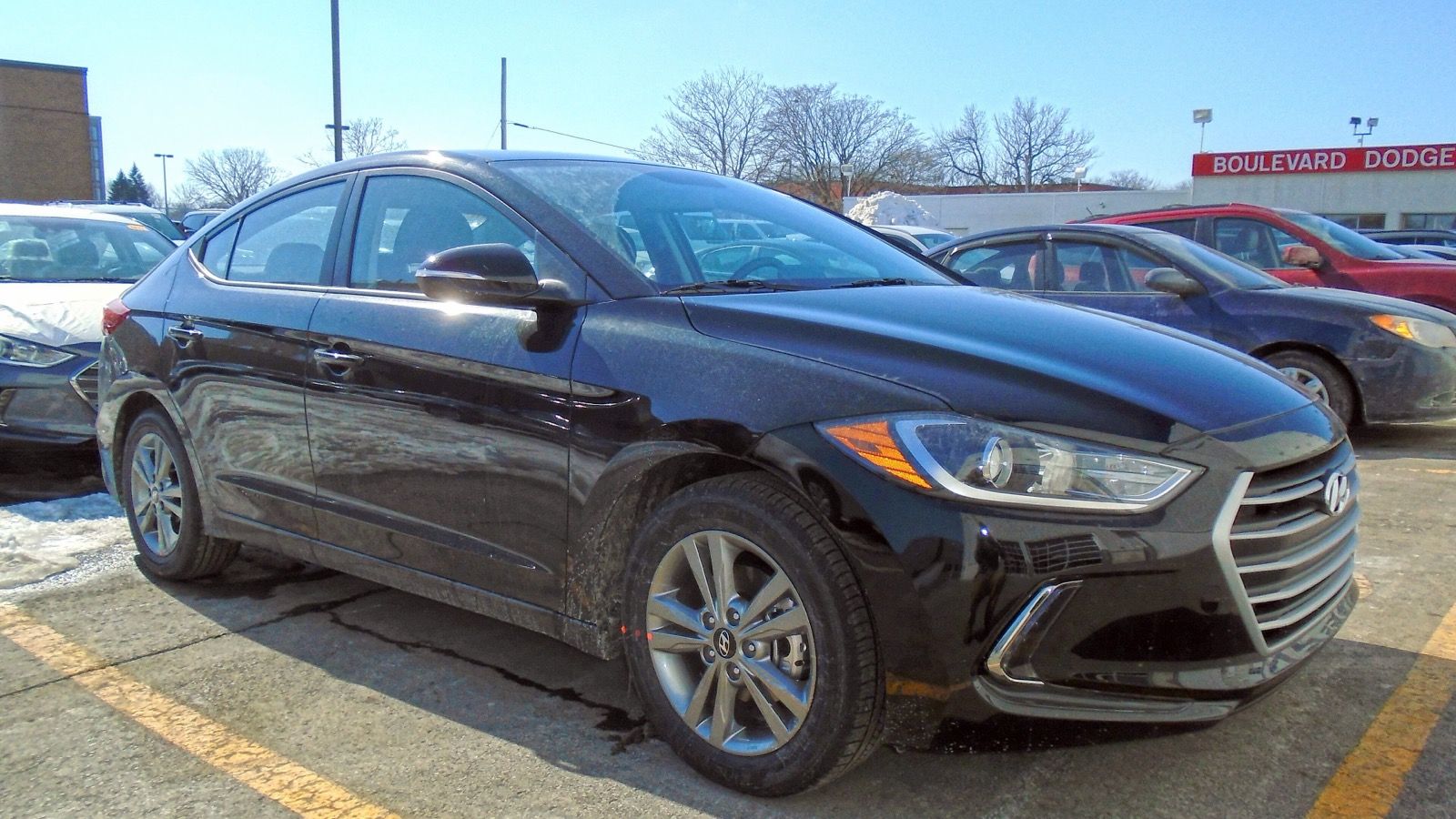 2017 Hyundai Elantra — US-market sedan, front three-quarter view