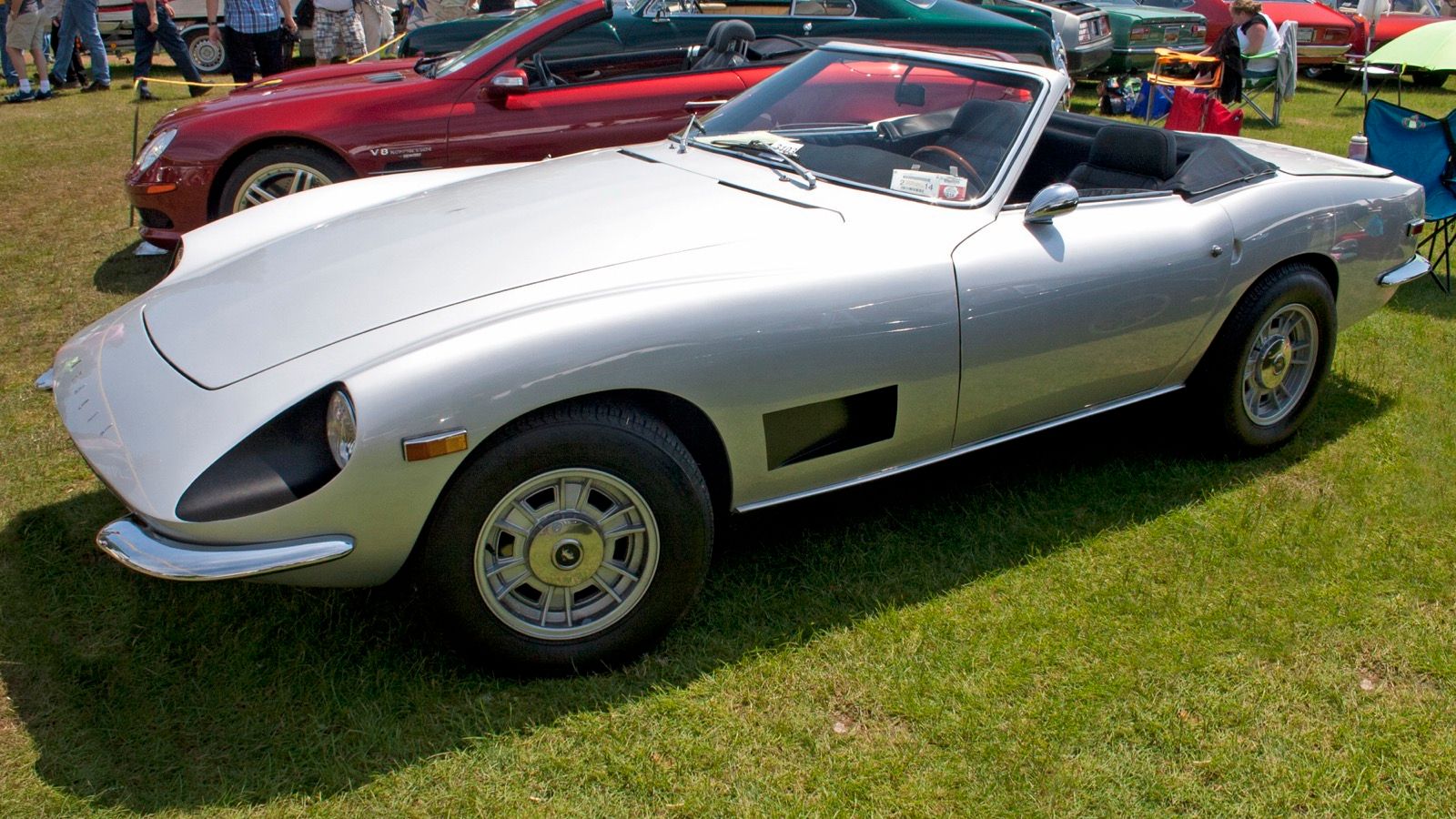 1972 Intermeccanica Italia Spyder in silver, front three-quarter view