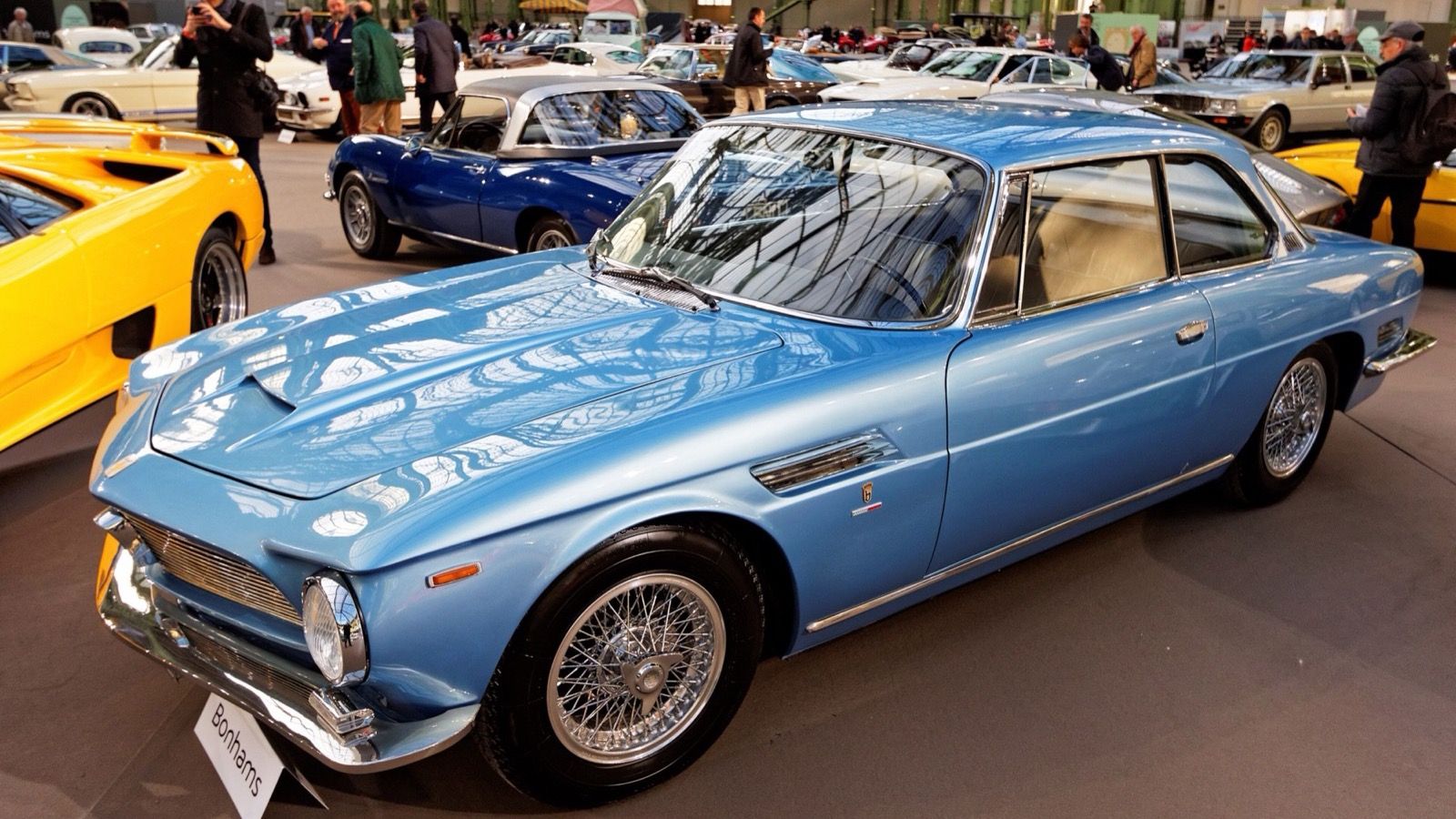Blue 1967 Iso Rivolta IR 300 coupe at auction, front three-quarter view