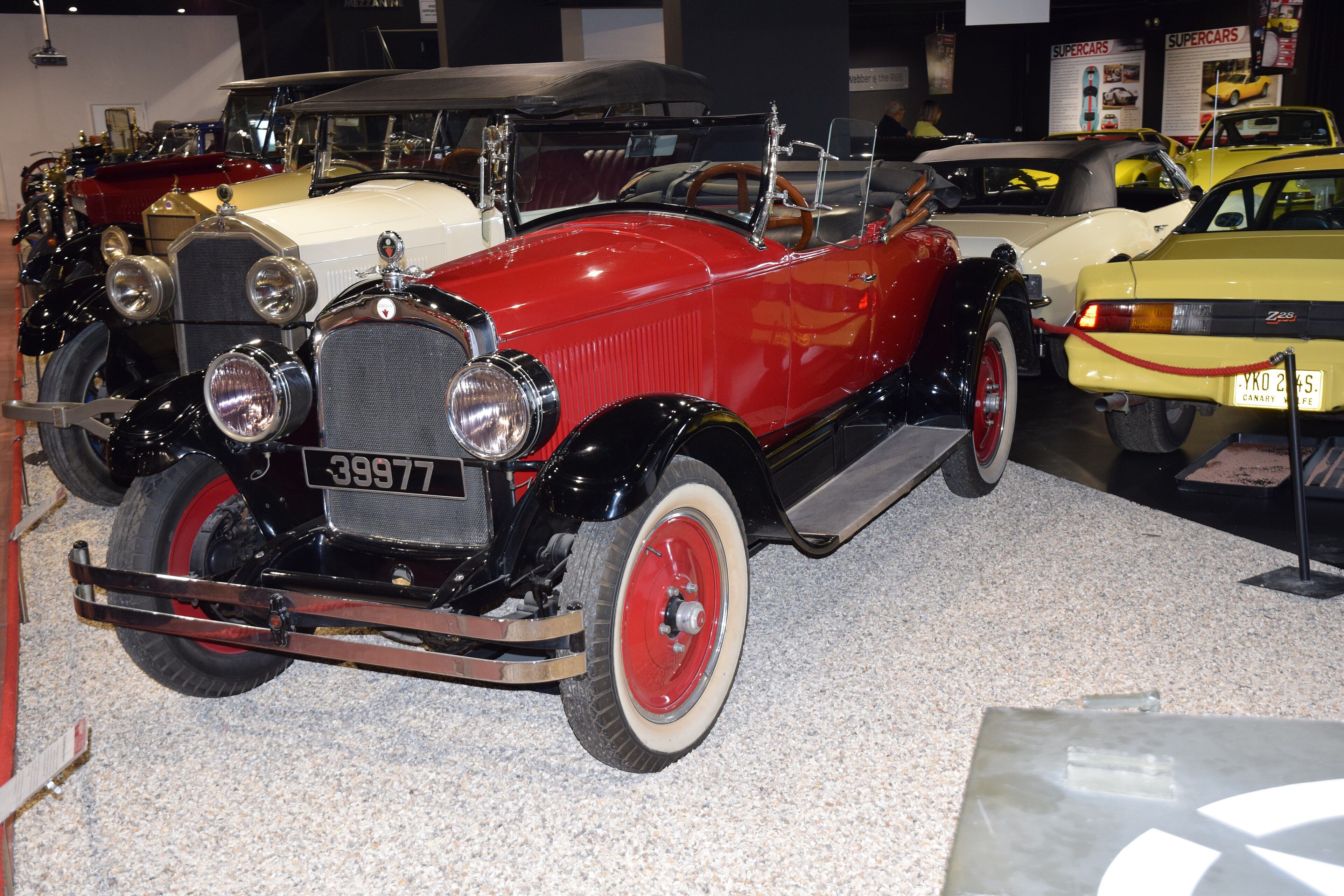 Red 1928 Jordan Playboy roadster, front three-quarter view