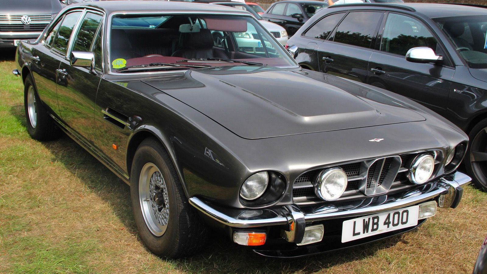 Grey Aston Martin Lagonda Series 1 four-door saloon, front three-quarter view