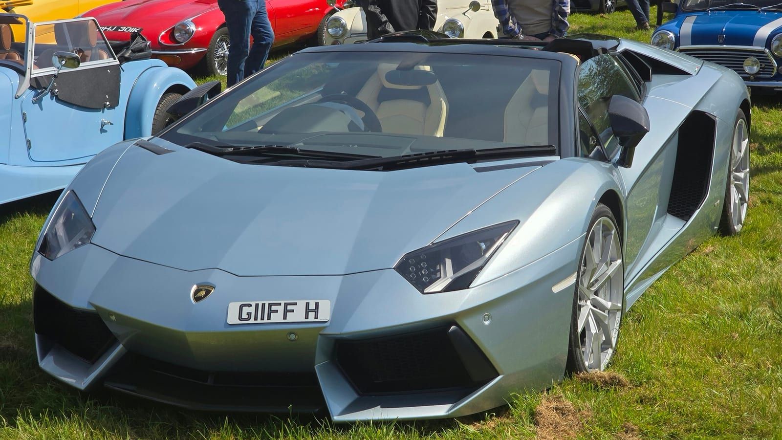 Grey 2014 Lamborghini Aventador Roadster, front three-quarter view