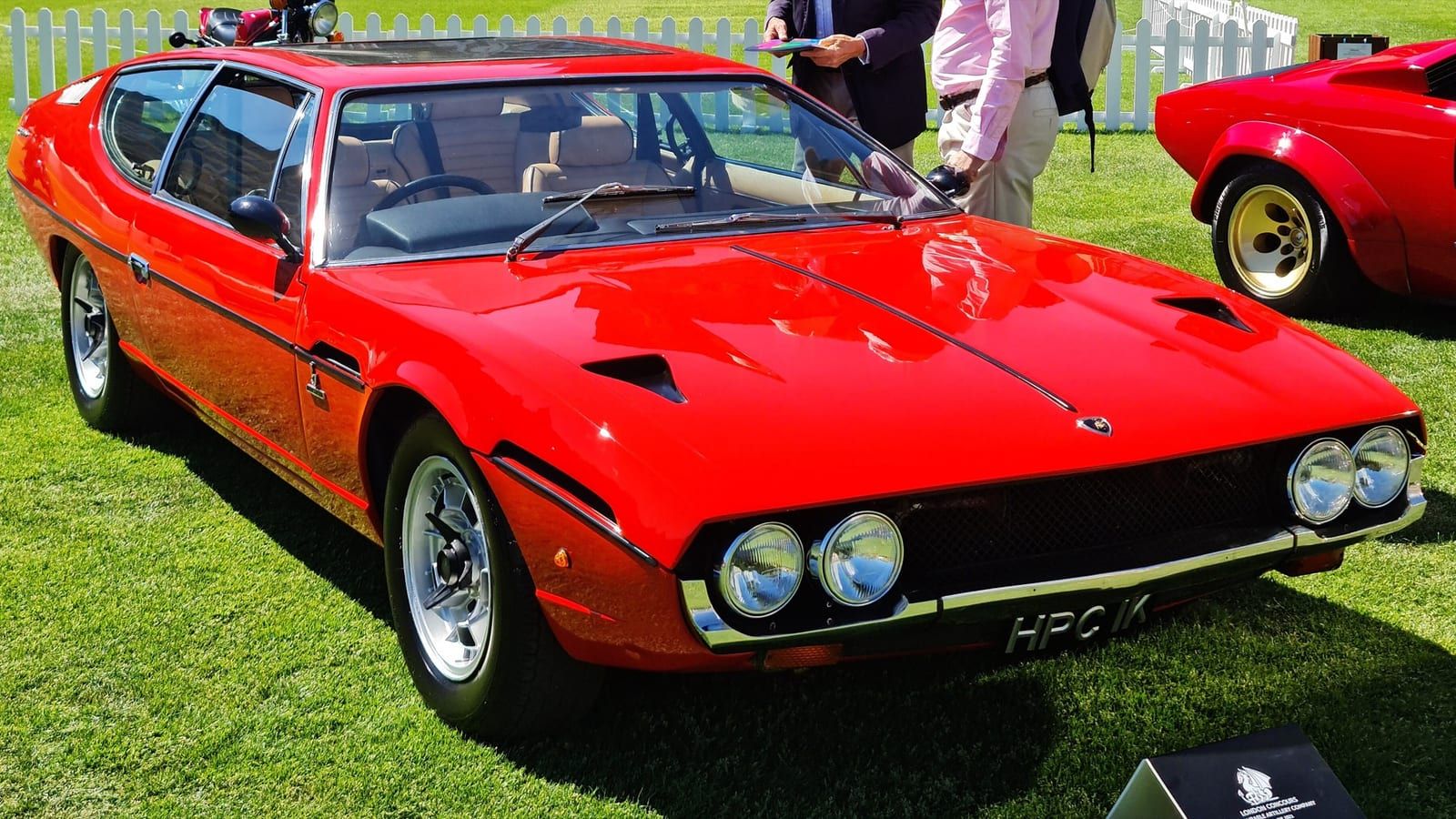 Red 1970 Lamborghini Espada Series II coupe, front three-quarter view
