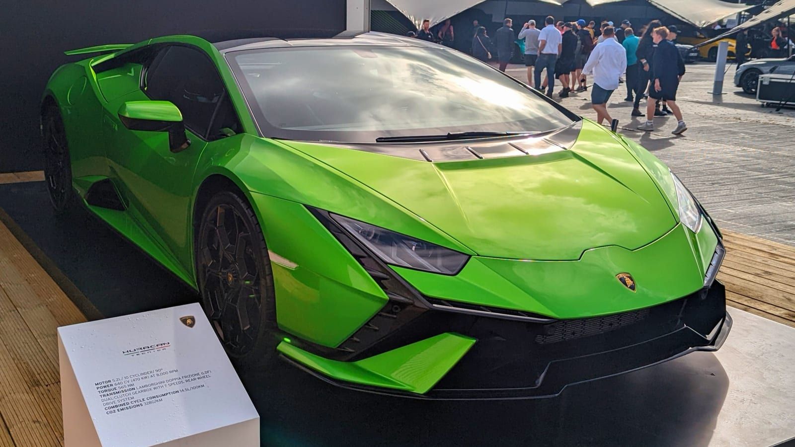 Green 2022 Lamborghini Huracan Tecnica, front three-quarter view