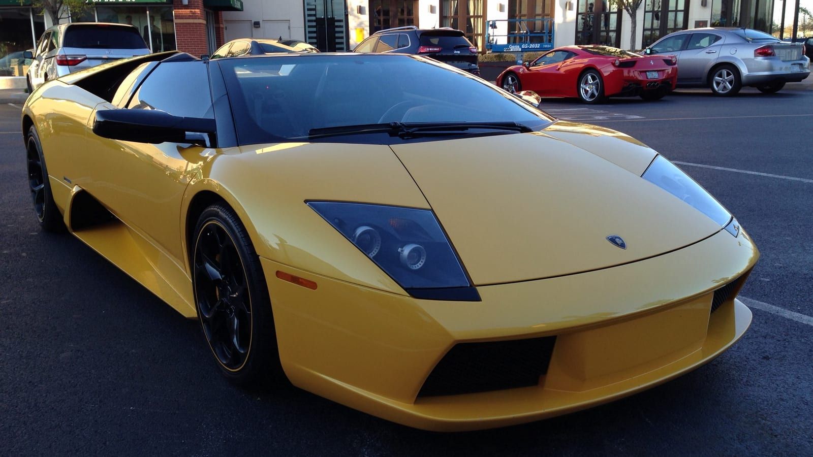 Yellow Lamborghini Murcielago LP640 Roadster, front three-quarter view
