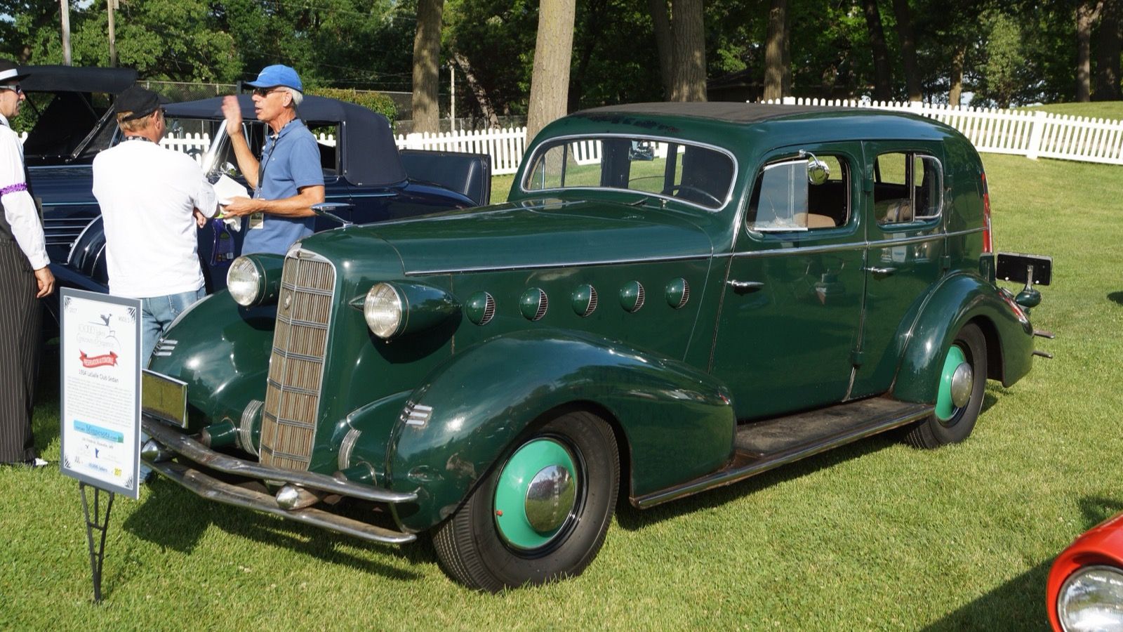 1934 LaSalle Series 350 club sedan in dark green, front three-quarter view