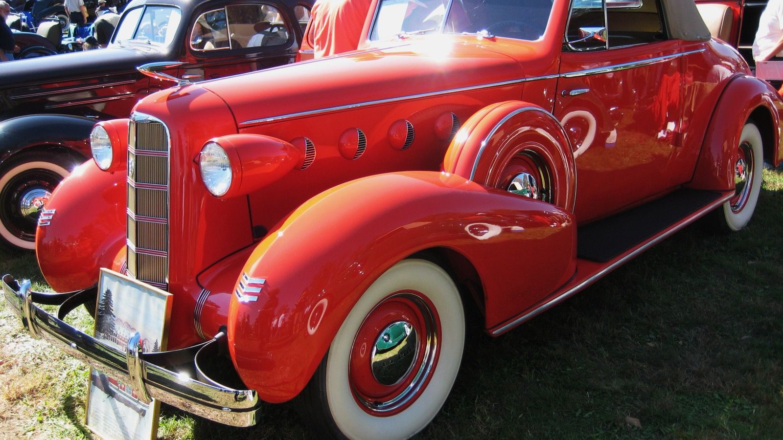 1935 LaSalle convertible coupe in red, front three-quarter view