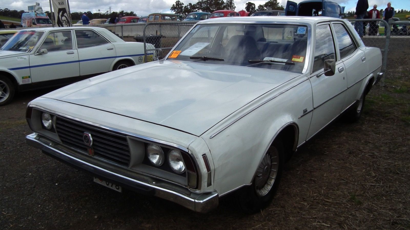 White 1974 Leyland P76 Executive sedan, front three-quarter view