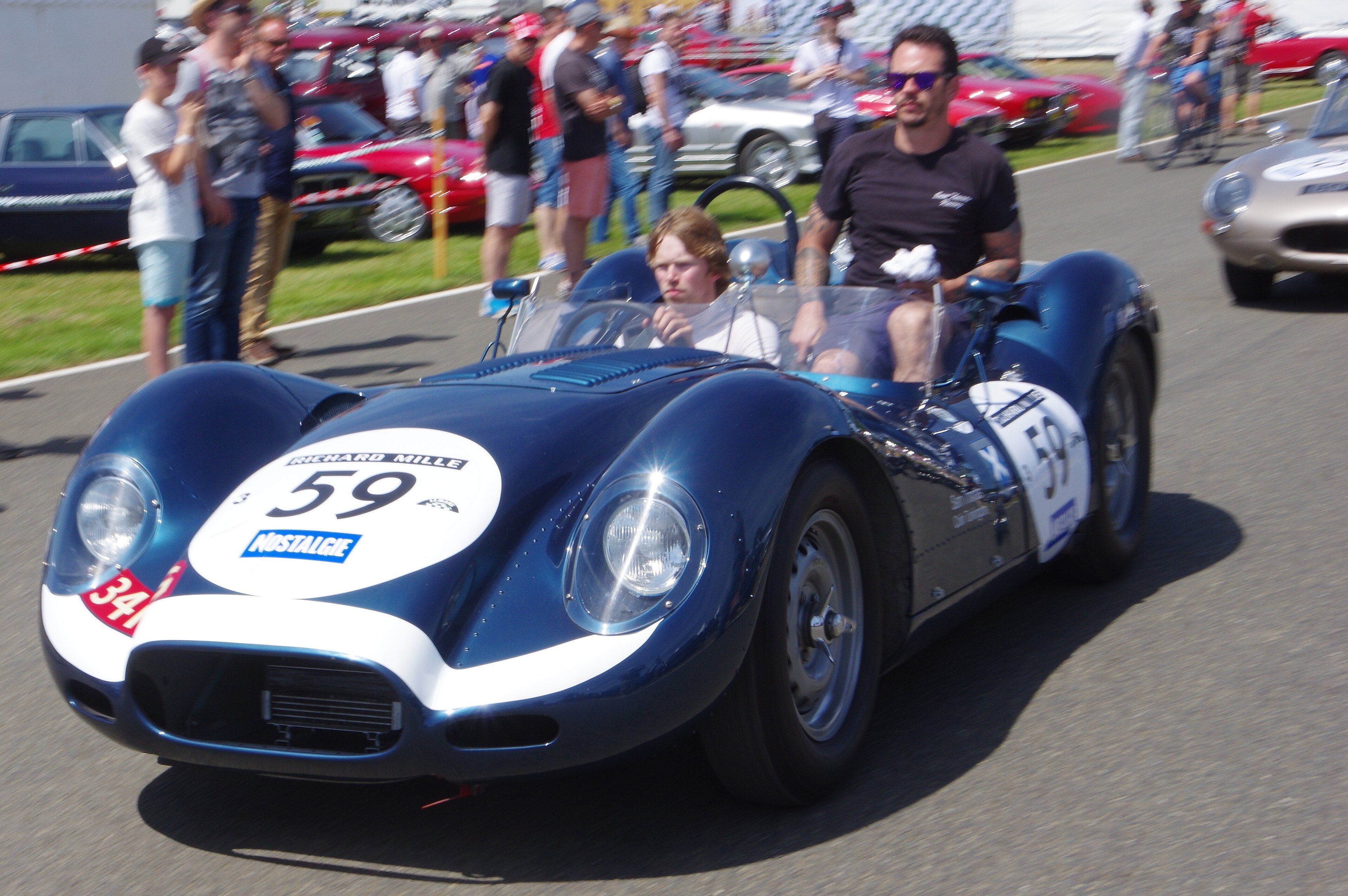 Blue Lister-Jaguar Knobbly sports-racer, front three-quarter view