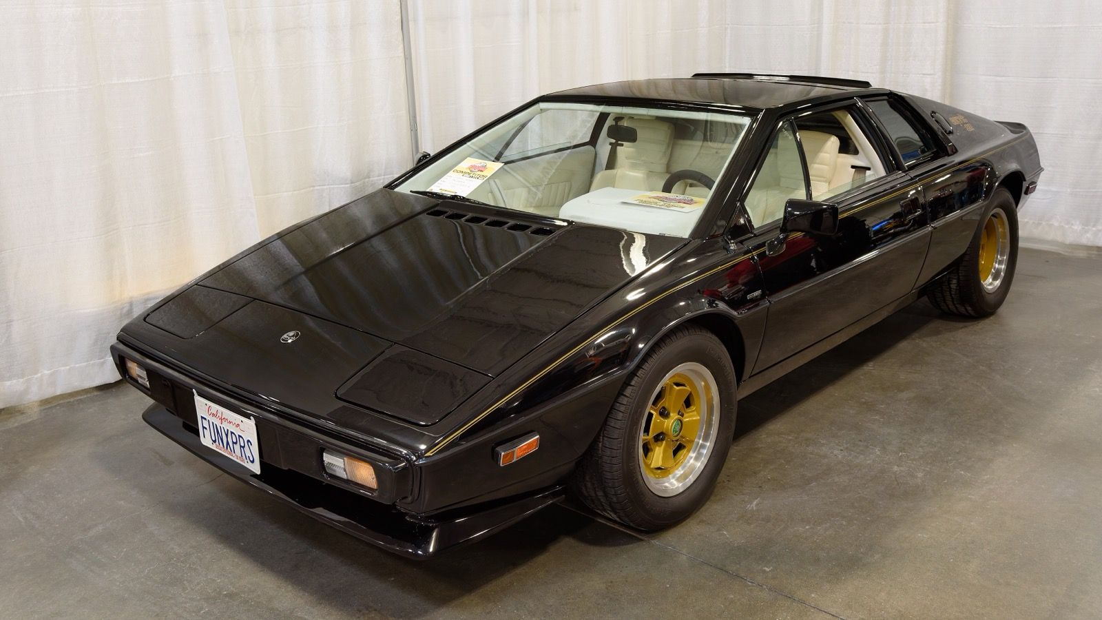 Black 1979 Lotus Esprit S2, front three-quarter view.