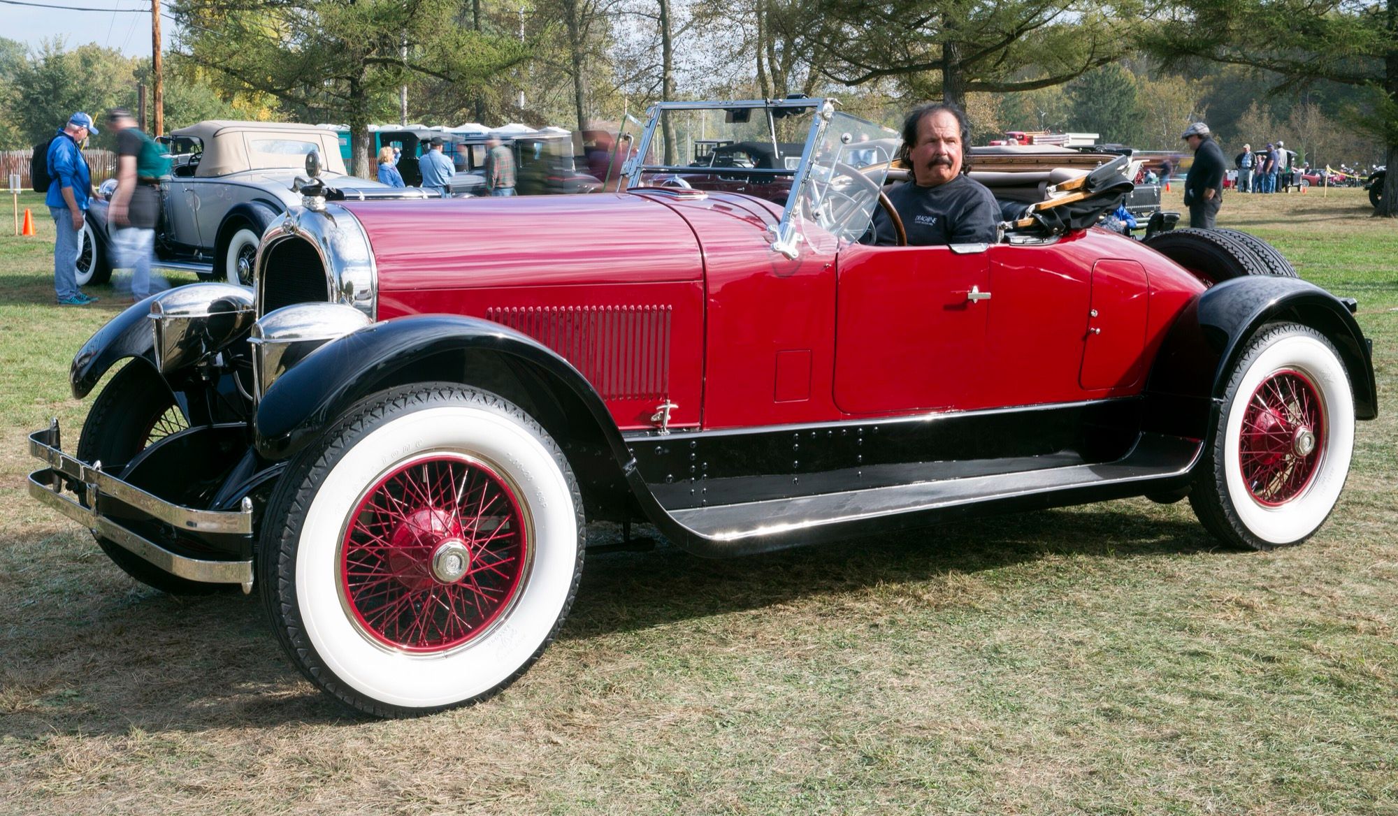 Red 1924 Marmon Model 34B speedster, side profile view