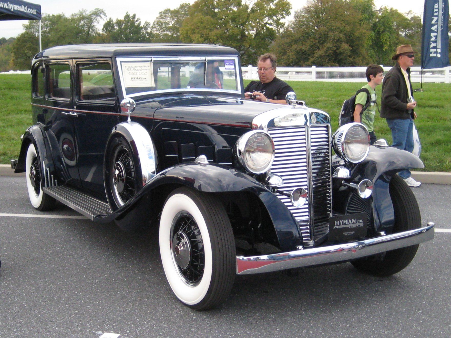 Black 1933 Marmon Sixteen sedan, front three-quarter view