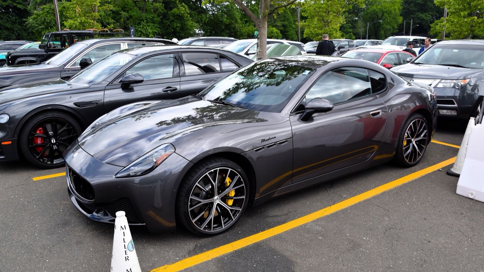 Grey 2023 Maserati GranTurismo Modena coupe, front three-quarter view