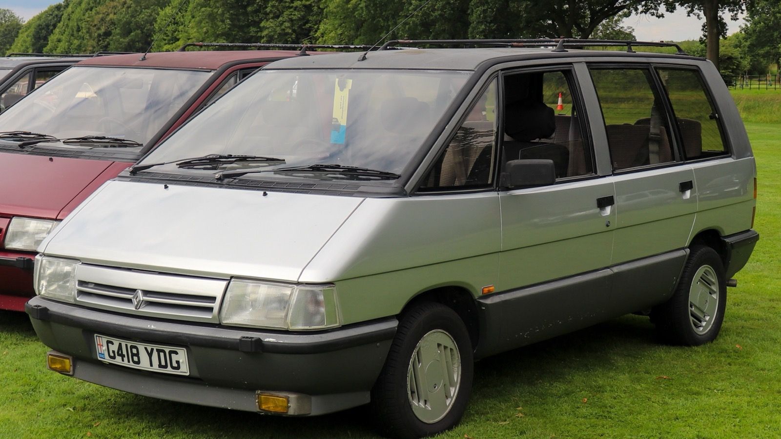 Silver 1989 Renault Espace TXE 2.0 at an outdoor gathering, front three-quarter view