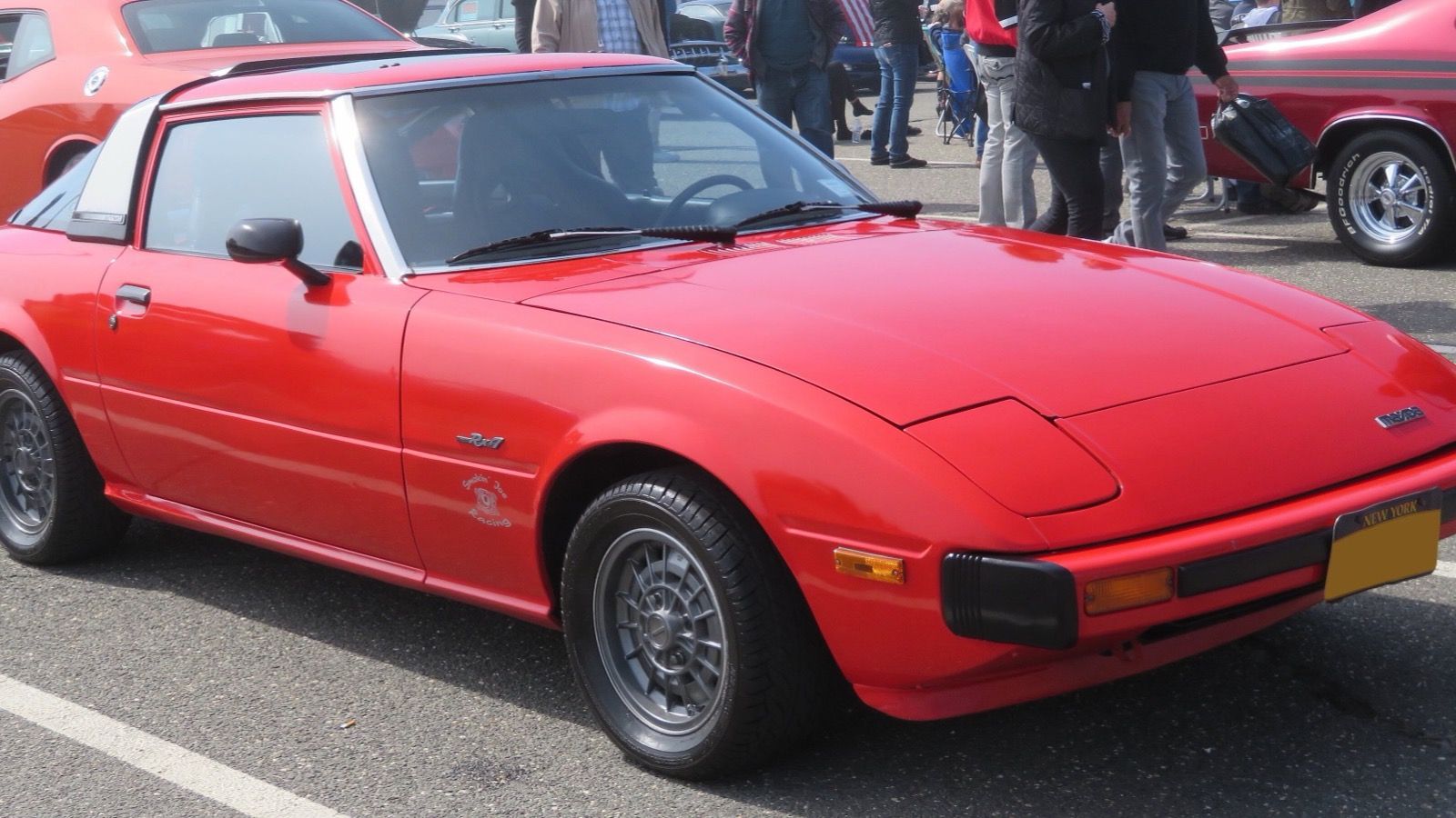 Red 1979 Mazda RX-7, front three-quarter view