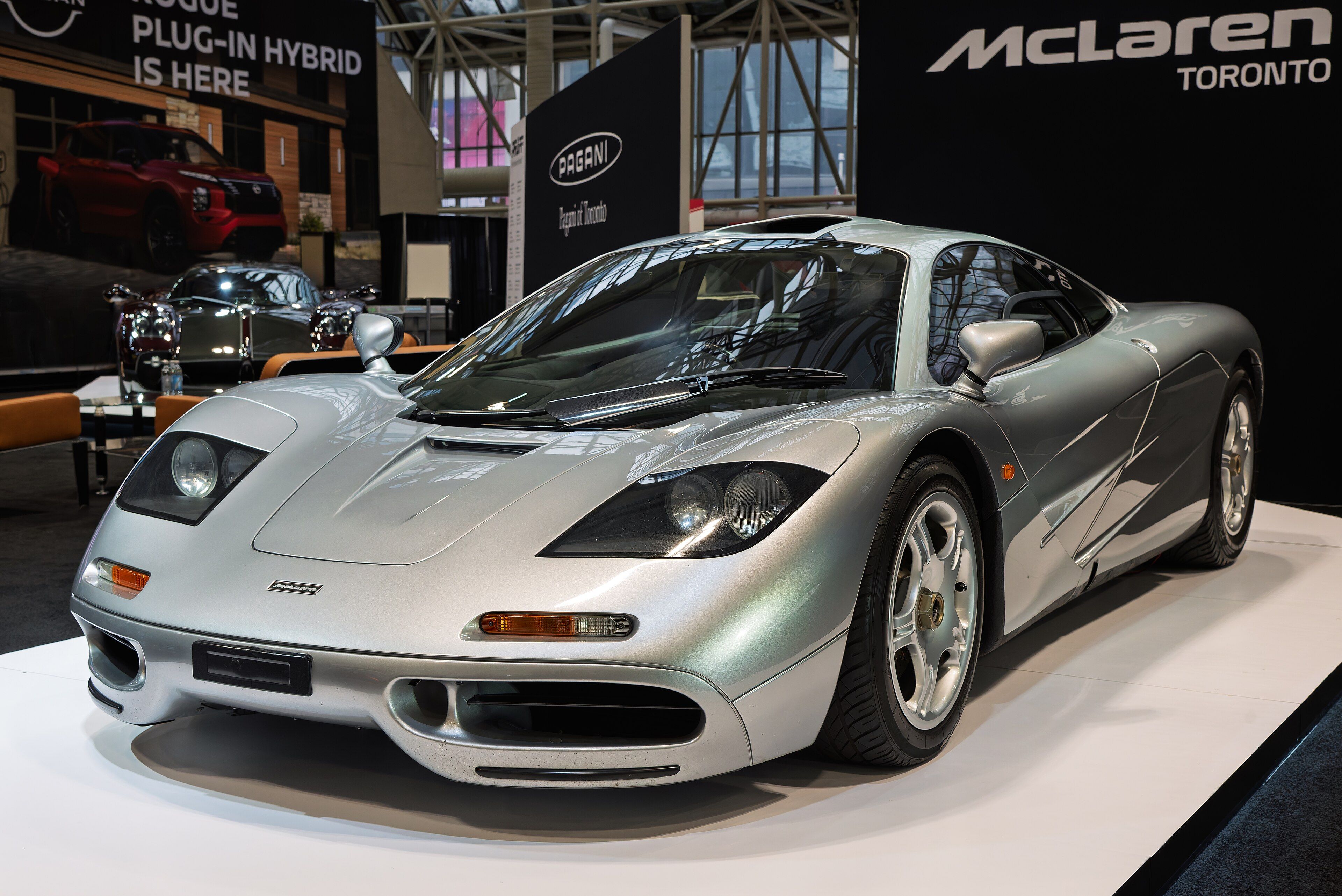 Silver McLaren F1, front three-quarter view