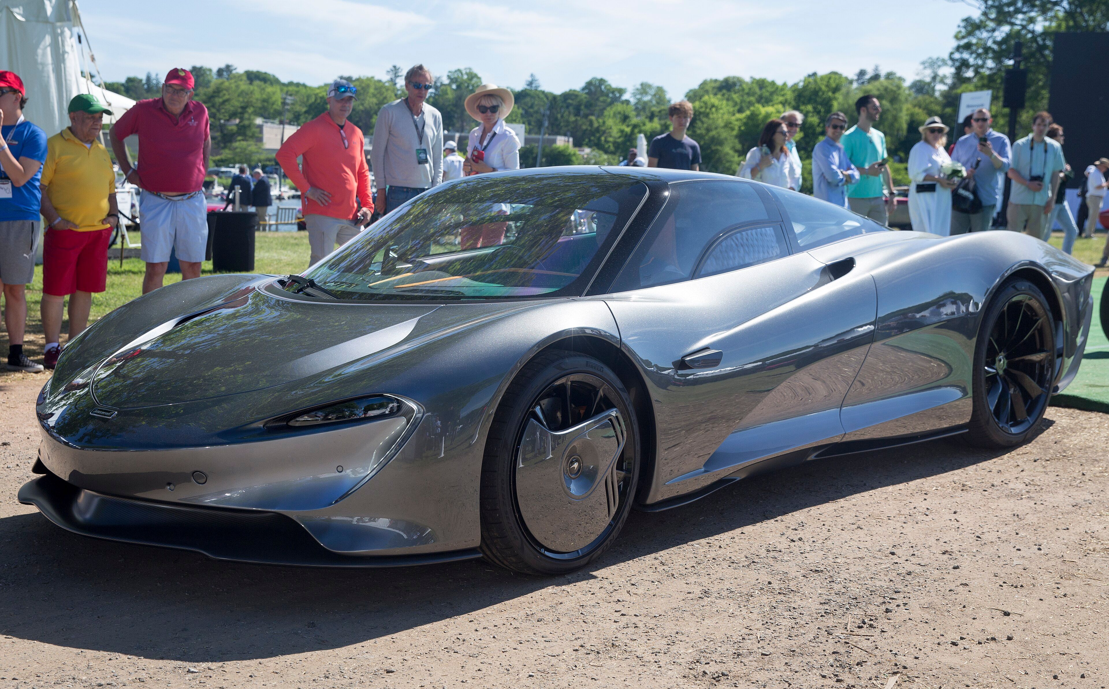 Grey McLaren Speedtail, front three-quarter view