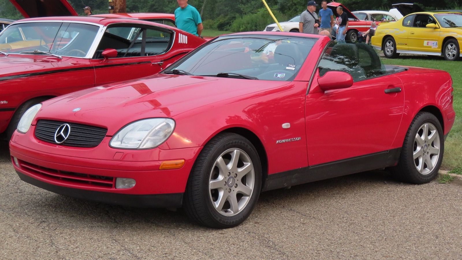 1998 Mercedes-Benz SLK 230 Kompressor, front left (Cruisin' the River Lowellville Car Cruise, July 17, 2023), front three-quarter view