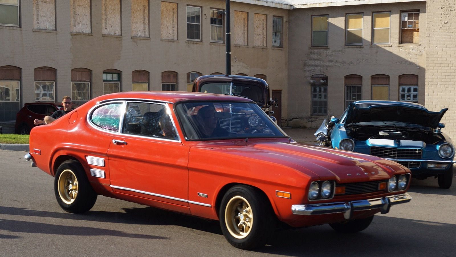 Red 1971 Mercury Capri coupe, first-generation captive import, front three-quarter view