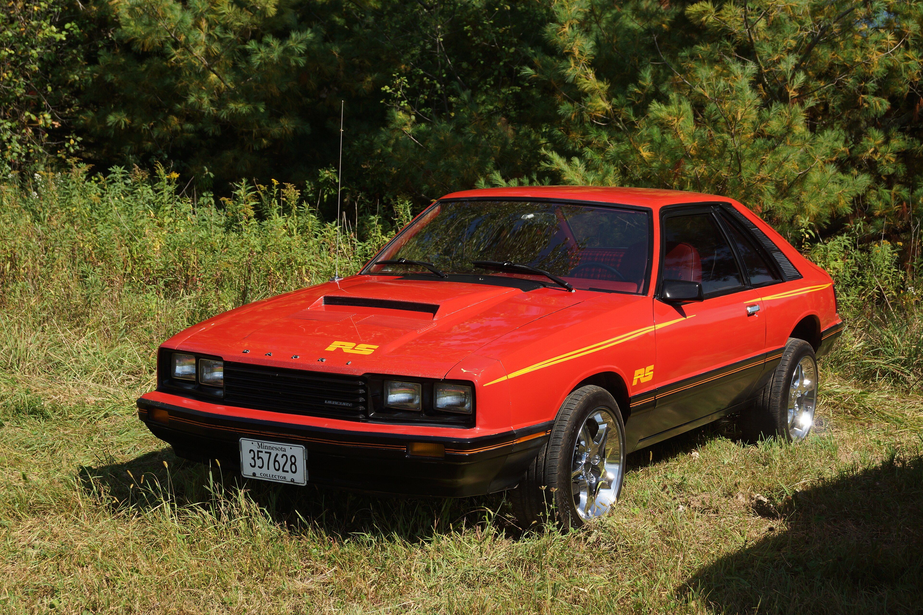 1979 Mercury Capri RS Fox-body hatchback, front three-quarter view