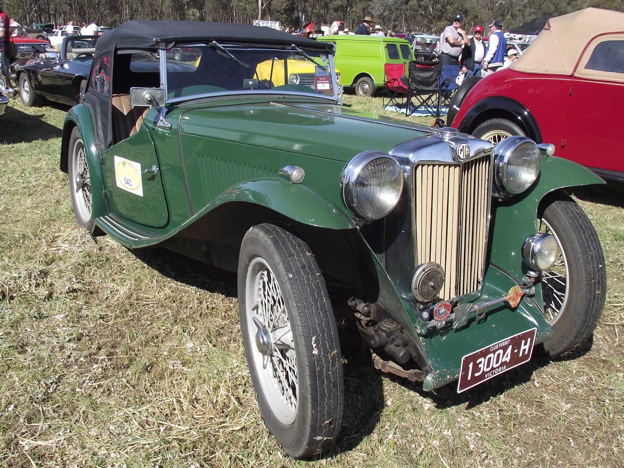 Green 1940 MG TB Midget roadster, front three-quarter view