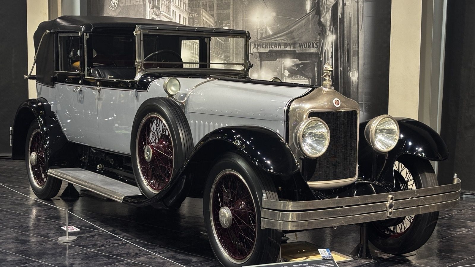 Grey and black 1925 Minerva 30CV Type AC coachbuilt convertible, front three-quarter view