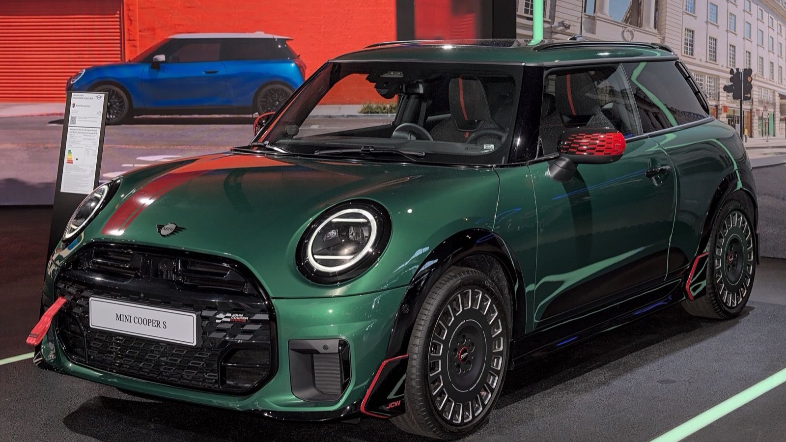 2025 Mini Hatch (F66) in John Cooper Works trim, front three-quarter view
