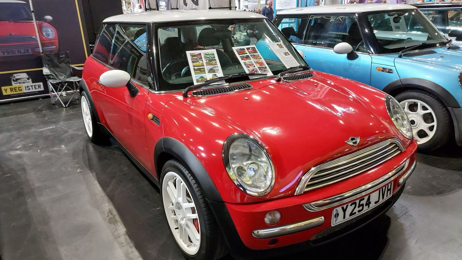Blue 2001 Mini Cooper (R50), front three-quarter view