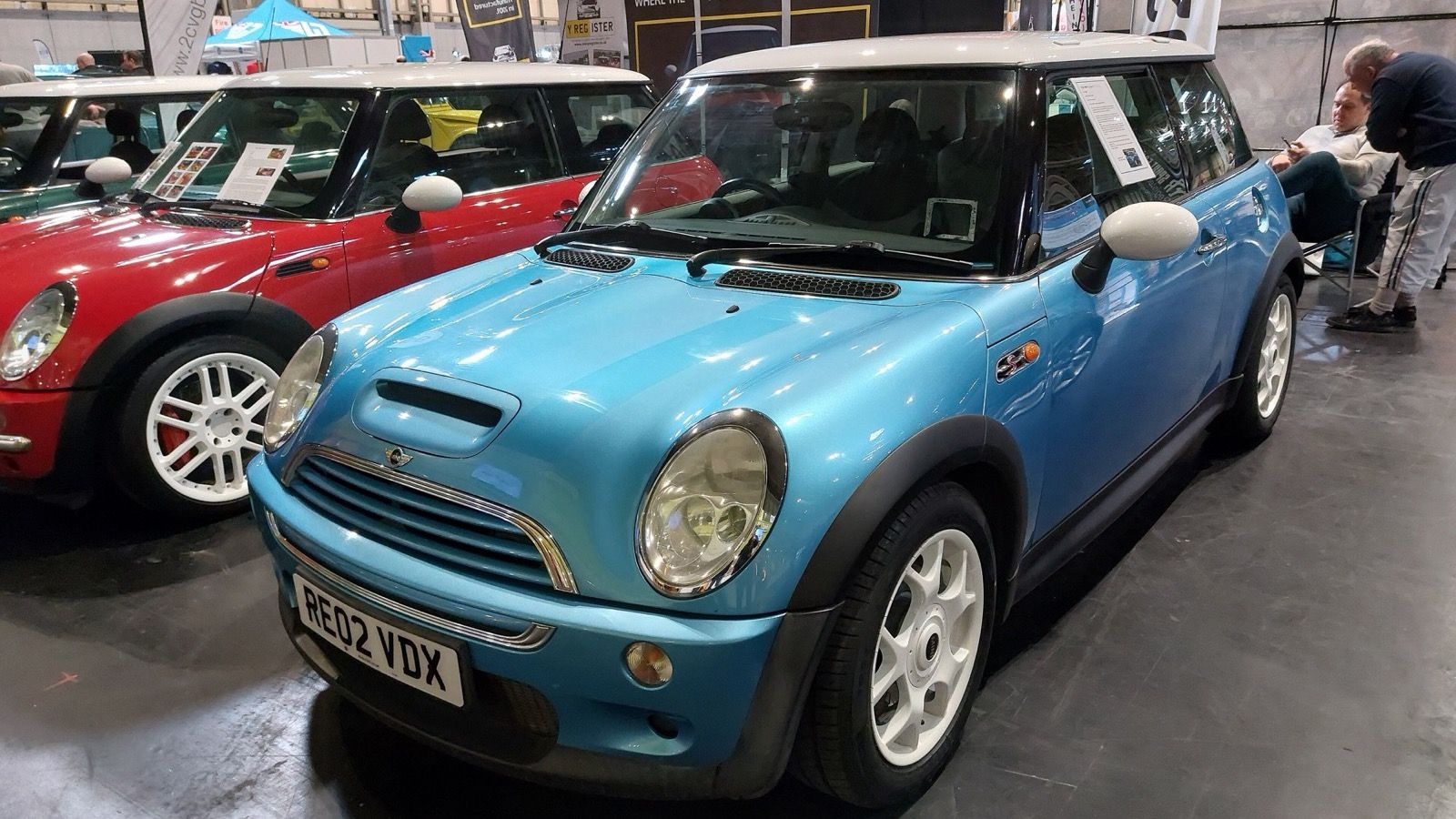 2002 Mini Cooper S (R53) on display, front three-quarter view