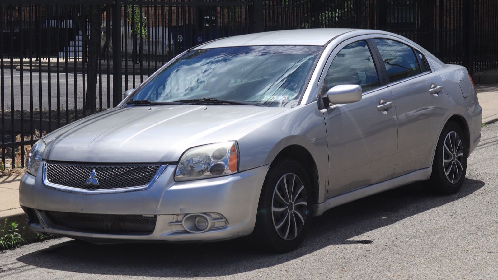 Silver 2012 Mitsubishi Galant ES sedan, front three-quarter view