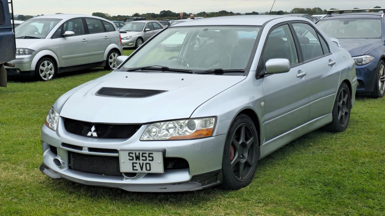 Silver 2005 Mitsubishi Lancer Evolution VIII GSR sedan, front three-quarter view