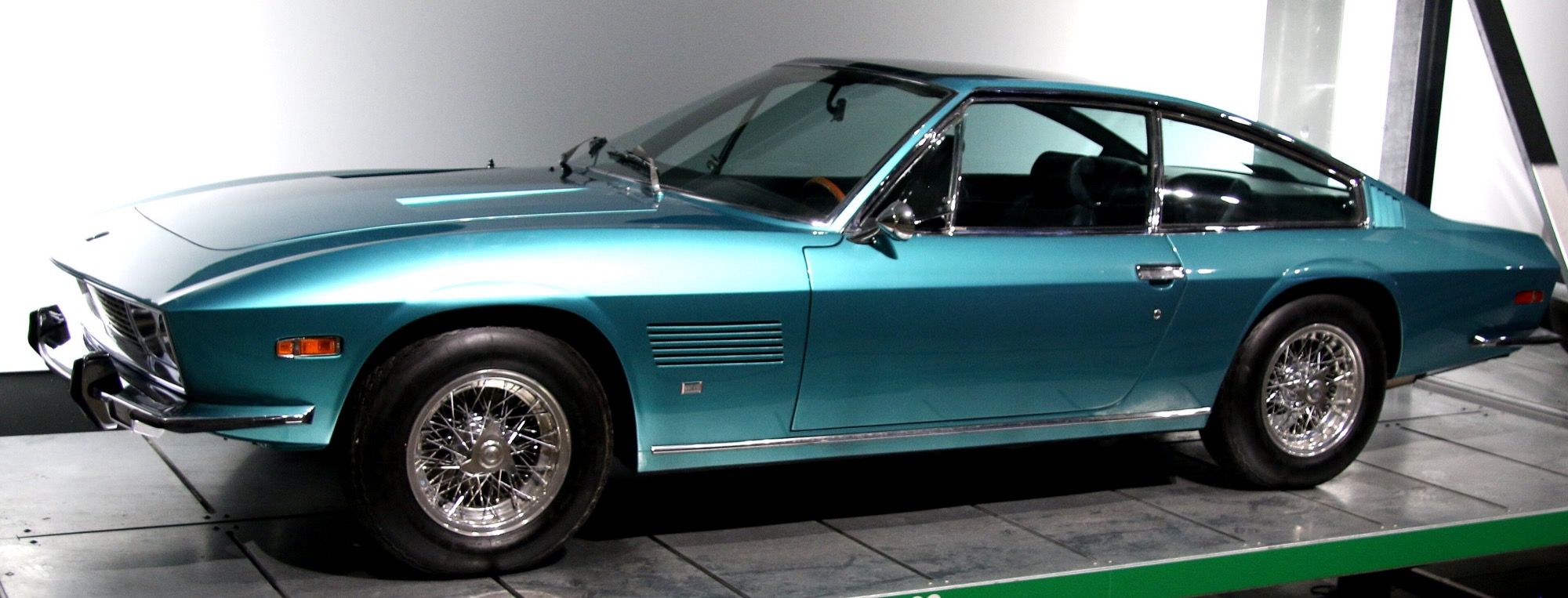 Turquoise 1969 Monteverdi High Speed 375 L with Fissore body, side profile