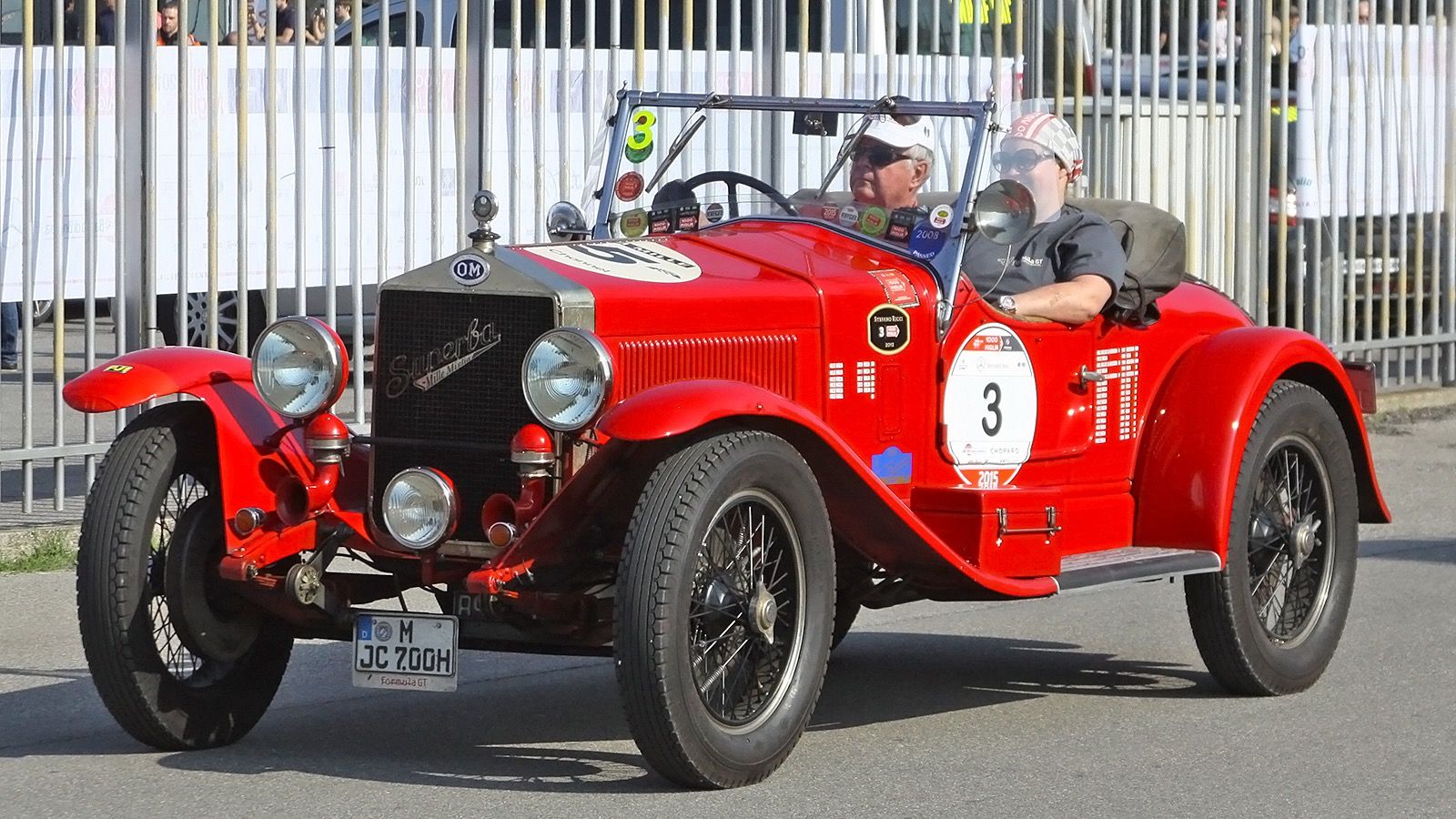 Red 1927 OM 665 S MM Superba two-seat sports car, front three-quarter view