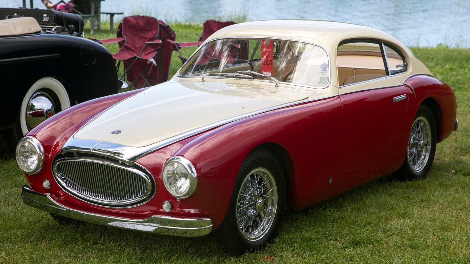 1949 OSCA MT4 1350 Vignale berlinetta in red and cream, front left three-quarter view