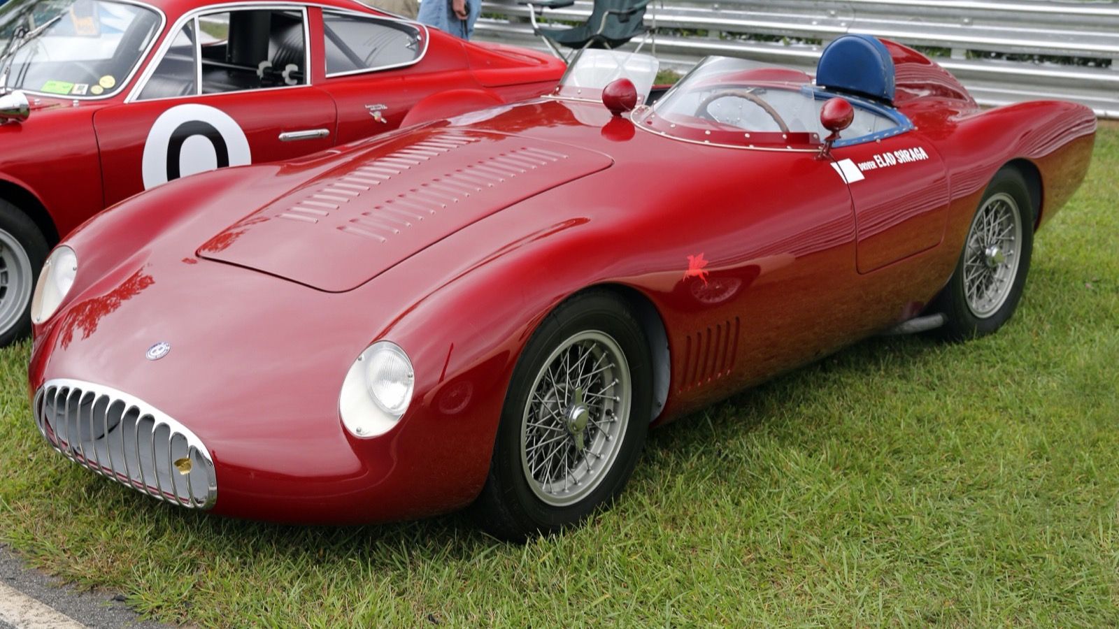 Red 1955 OSCA MT4-TN Tipo Nuovo sports racer at Lime Rock, front left three-quarter view