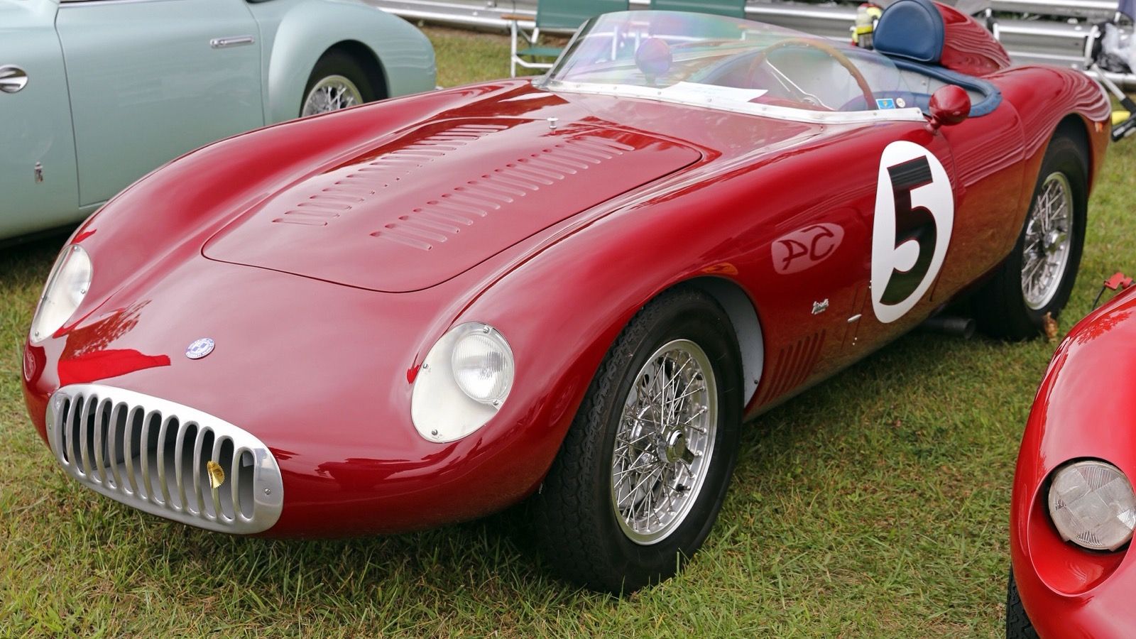 Red 1956 OSCA MT4-TN Tipo Nuovo racing number 5 at Lime Rock, front left three-quarter view