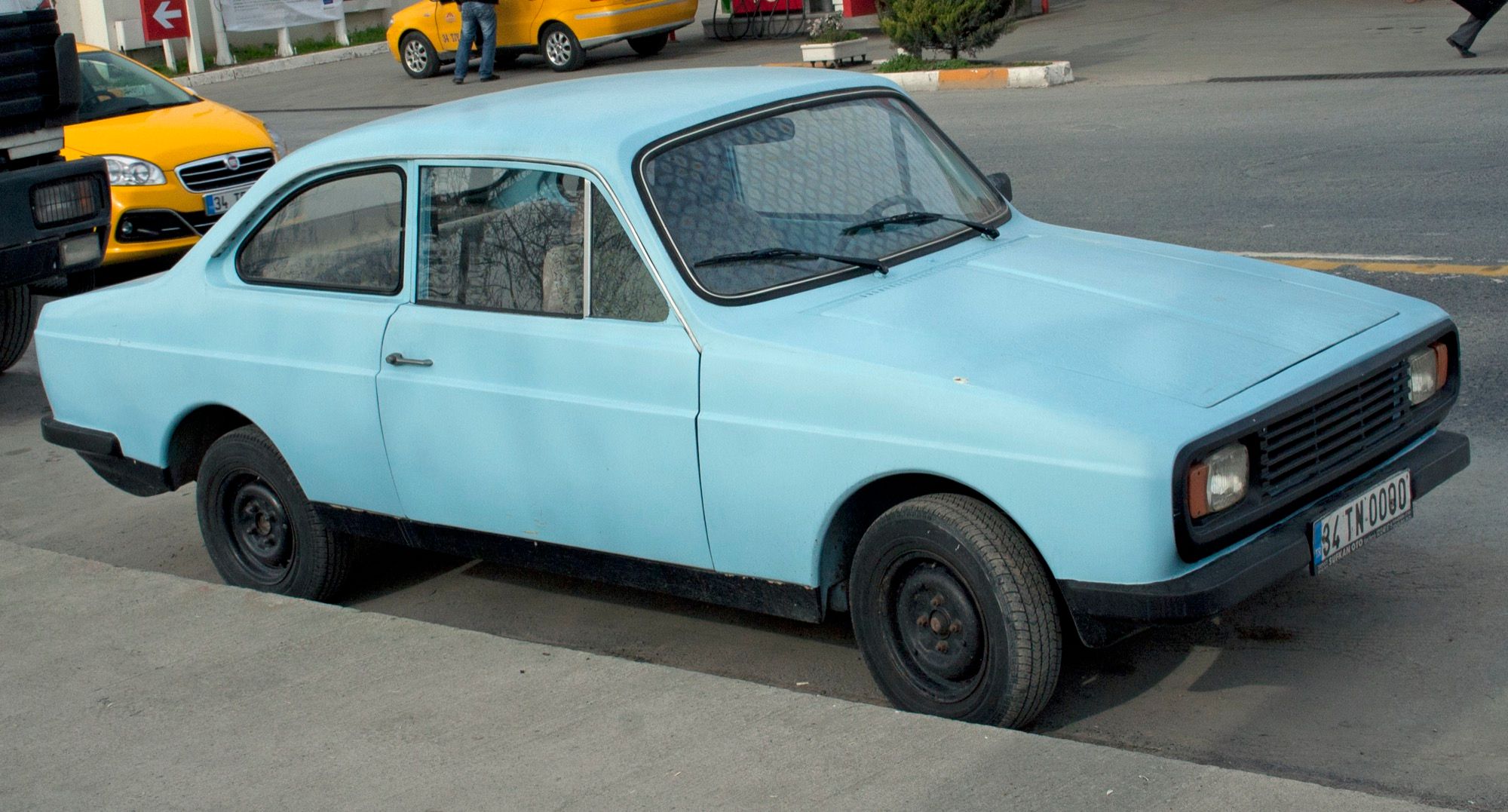 Light blue 1972 Anadol A1 MkII, front three-quarter view