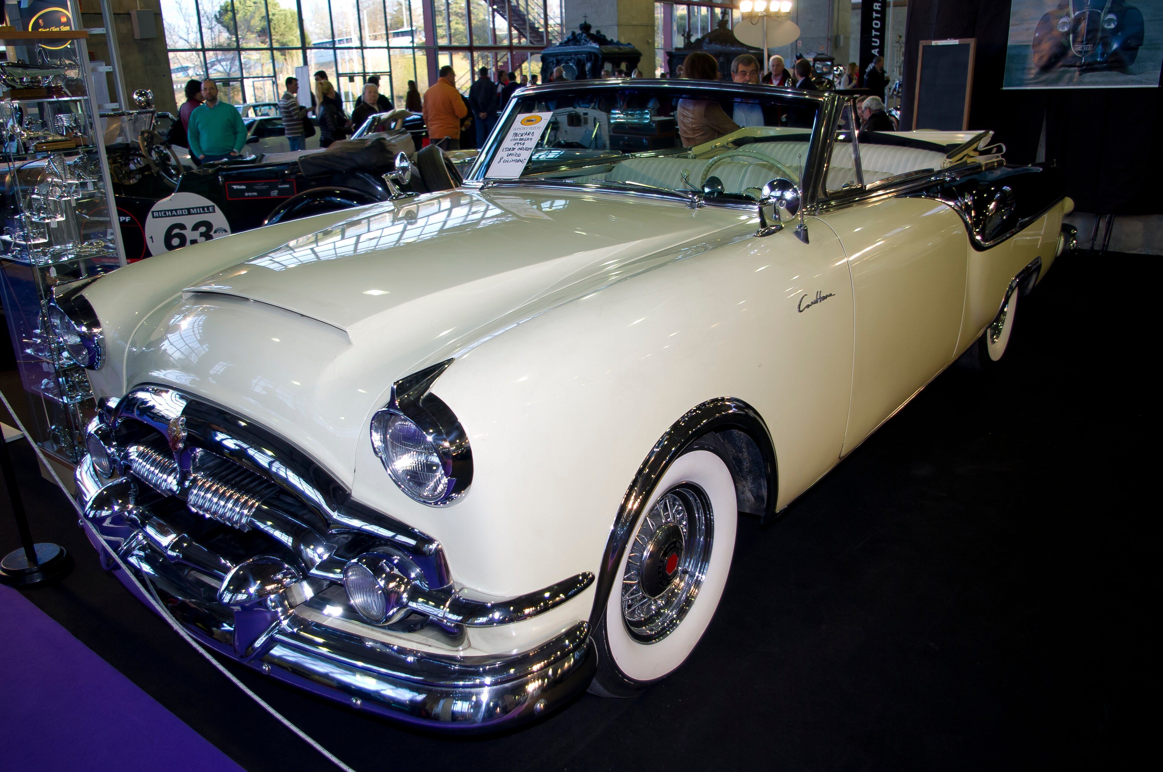 Cream 1954 Packard Caribbean convertible, front three-quarter view