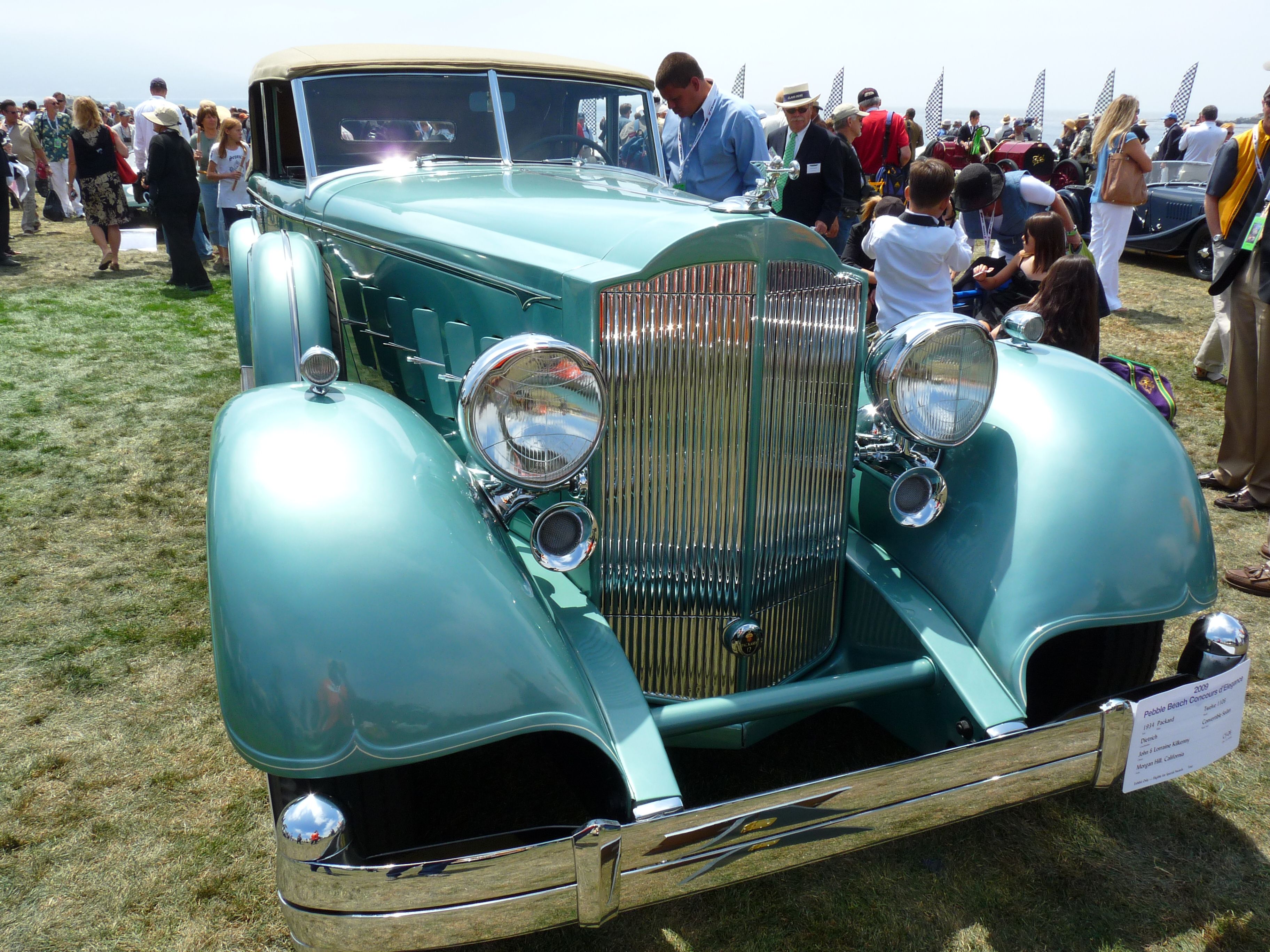Green 1934 Packard Twelve 1108 Dietrich Convertible Sedan, front view
