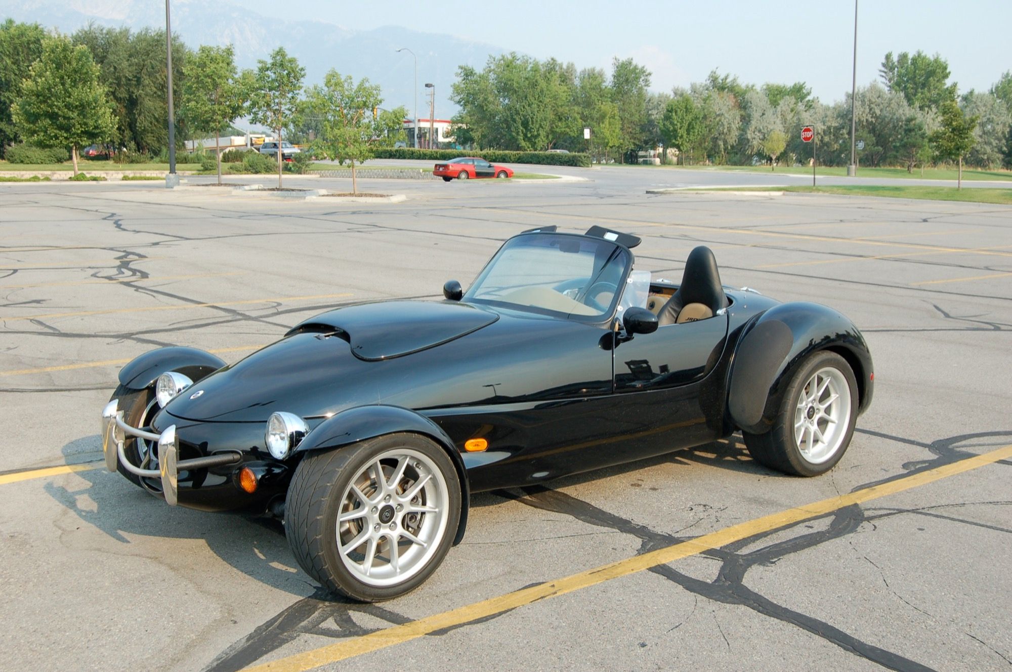 Black Panoz Roadster, front three-quarter view