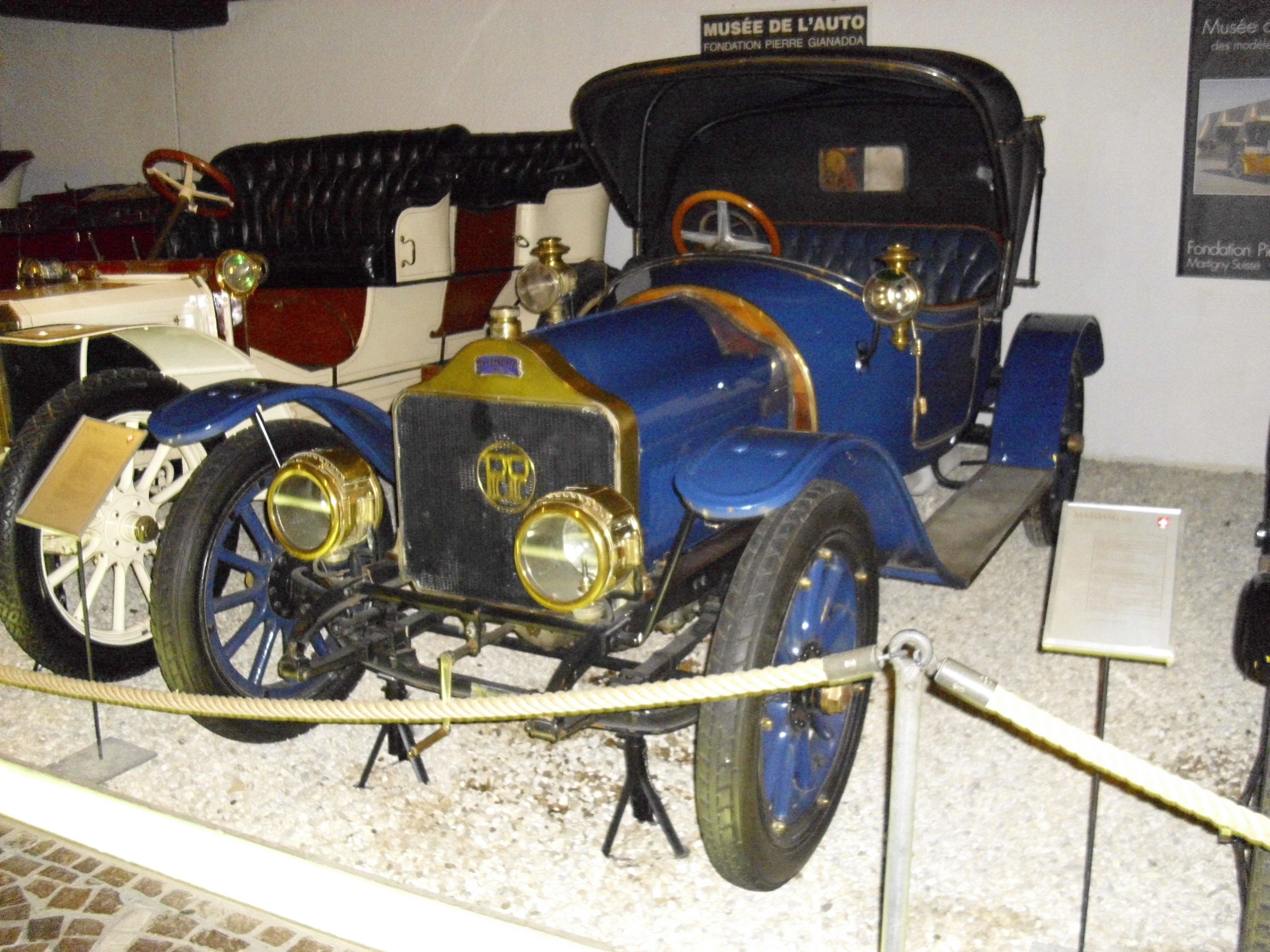 Blue 1912 Pic-Pic light two-seater on museum display, front three-quarter view