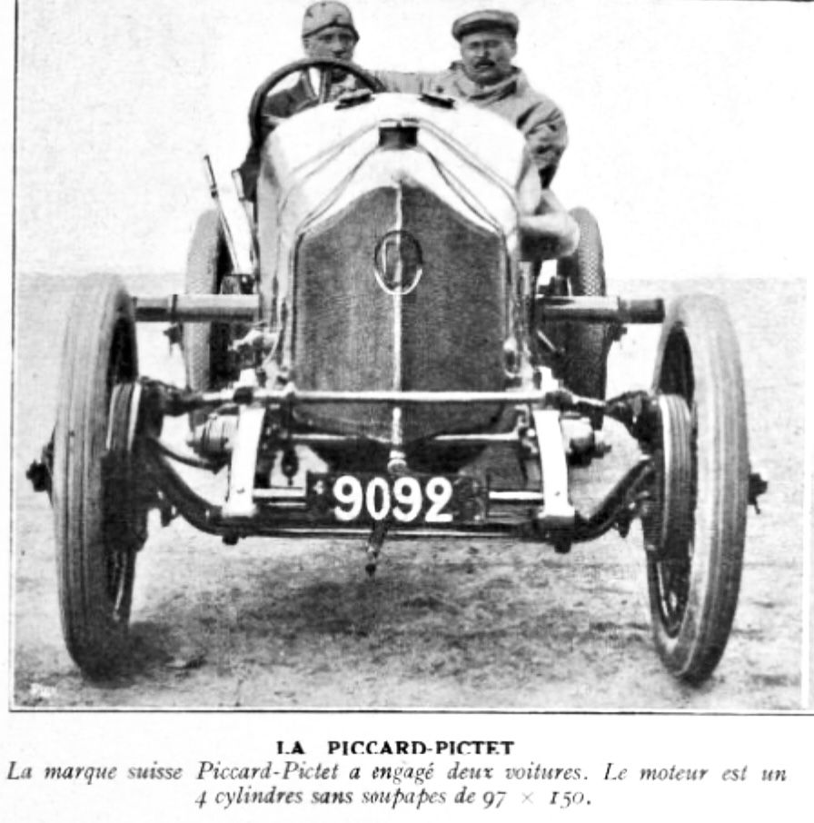 1914 sleeve-valve Pic-Pic Grand Prix racing car, front view with two crew aboard
