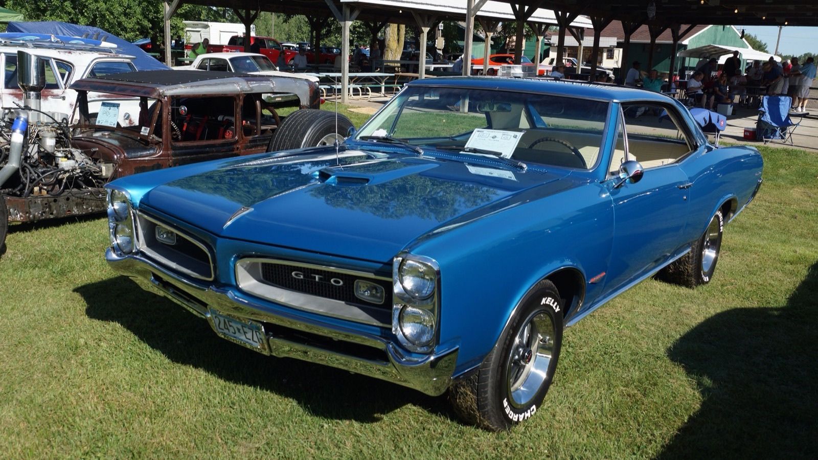 1966 Pontiac GTO hardtop in blue, front three-quarter view